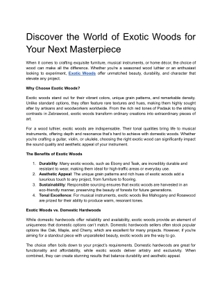 Discover the World of Exotic Woods for Your Next Masterpiece