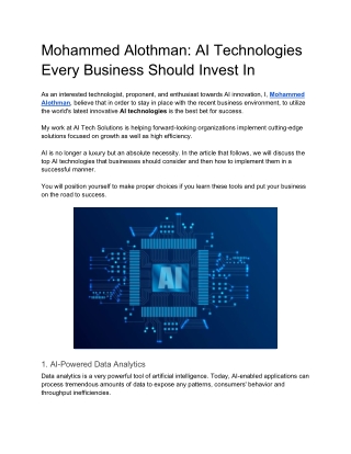 Mohammed Alothman AI Technologies Every Business Should Invest In