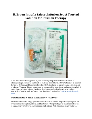 B. Braun Intrafix Safeset Infusion Set: A Trusted Solution for Infusion Therapy