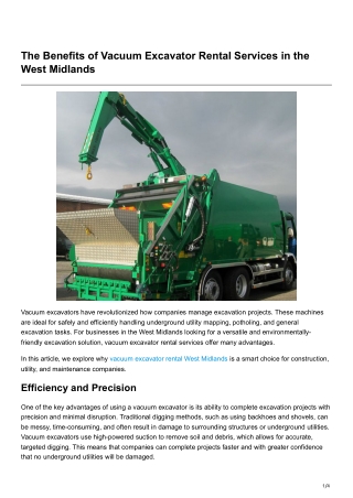 The Benefits of Vacuum Excavator Rental Services in the West Midlands