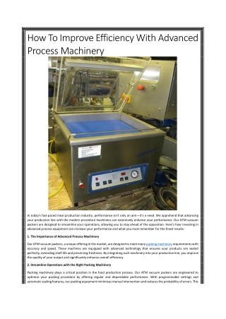 Streamline Your Operations with High-Quality Process Machinery