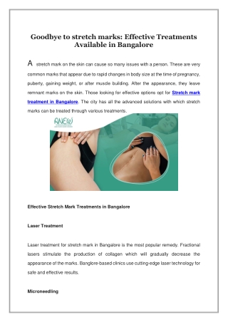 Goodbye to stretch marks, Effective Treatments Available in Bangalore