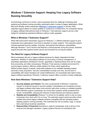 Windows 7 Extension Support