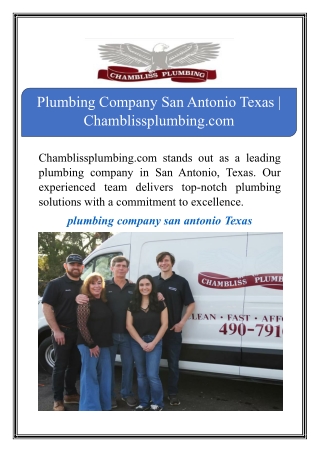 Plumbing Company San Antonio Texas | Chamblissplumbing.com