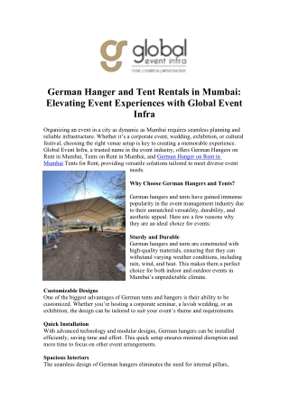 German Hanger and Tent Rentals in Mumbai  Elevating Event Experiences with Global Event Infra