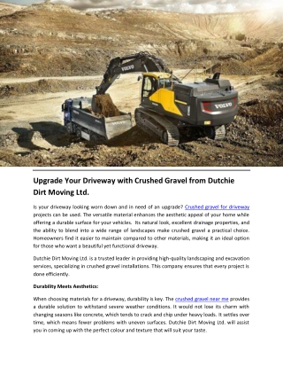 Upgrade Your Driveway with Crushed Gravel from Dutchie Dirt Moving Ltd.