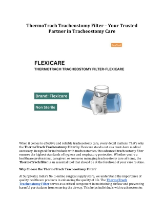 ThermoTrach Tracheostomy Filter – Your Trusted Partner in Tracheostomy Care