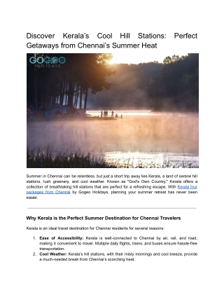 Discover Kerala’s Cool Hill Stations_ Perfect Getaways from Chennai’s Summer Heat