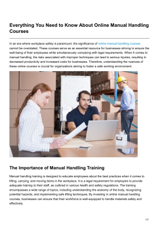 Everything You Need to Know About Online Manual Handling Courses