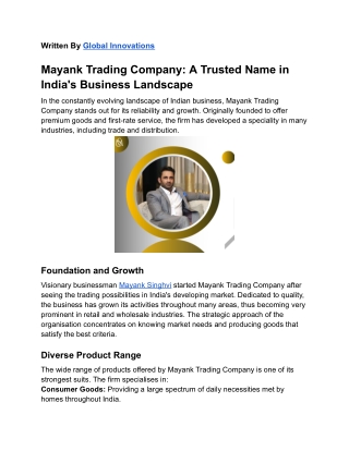 Mayank Trading Company: A Reliable Leader in India's Trading Industry