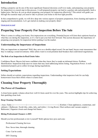 “Preparing Your Property For Inspection Before The Sale”