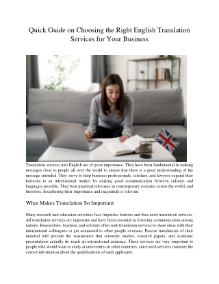 Quick Guide on Choosing the Right English Translation Services for Your Business