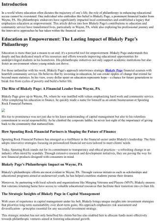 Education as Empowerment: The Lasting Impact of Blakely Page’s Philanthropy