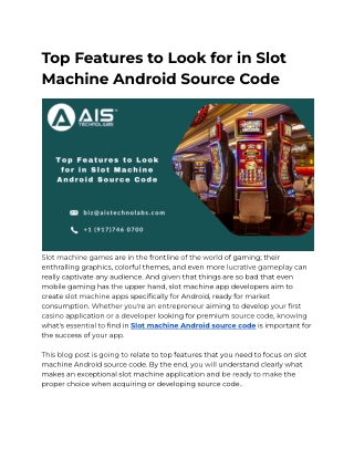 Top Features to Look for in Slot Machine Android Source Code