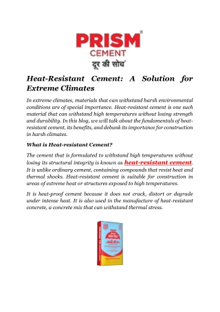 Heat-Resistant Cement A Solution for Extreme Climates