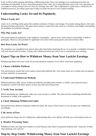 “Expert Tips on How to Withdraw Money from Your LuckJet Earnings”