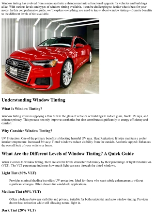 What Are the Different Levels of Window Tinting? A Quick Guide