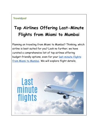 Top Airlines Offering Last-Minute Flights from Miami to Mumbai