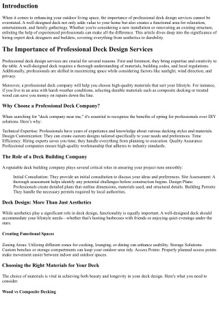 The Importance of Professional Deck Design Services