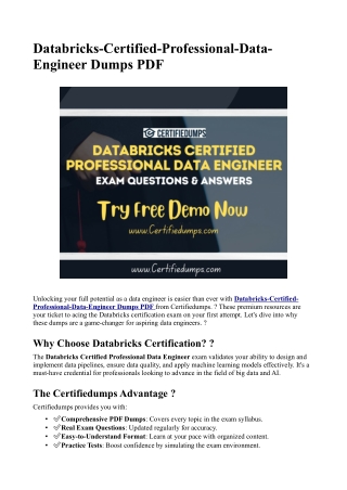 Databricks-Certified-Professional-Data-Engineer Dumps PDF – Pass Your Exam with