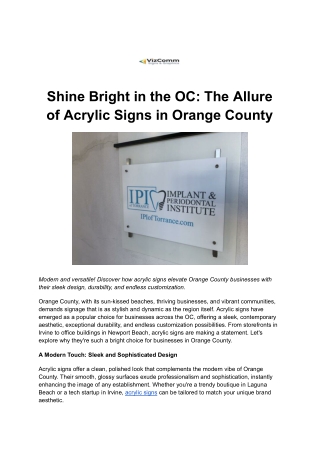 Shine Bright in the OC: The Allure of Acrylic Signs in Orange County