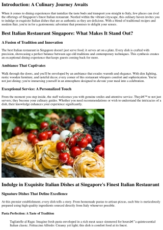 Indulge in Exquisite Italian Dishes at Singapore's Finest Italian Restaurant