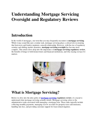 Understanding Mortgage Servicing Oversight and Regulatory Reviews for Compliance