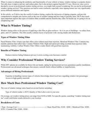 “Do You Tip for Professional Window Tinting Services?”