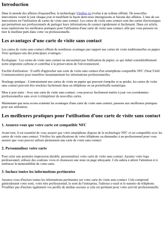 Les meilleures pratiques pour l'utilisation d'une carte de visite sans contact