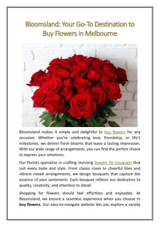 Bloomsland Your Go To Destination to Buy Flowers in Melbourne