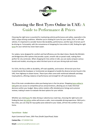 Choosing the Best Tyres Online in UAE