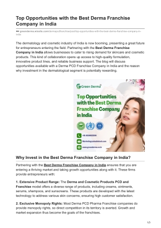 Top Opportunities with Best Derma Franchise Company in India