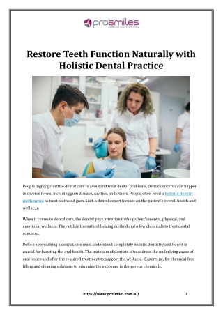 Restore Teeth Function Naturally with Holistic Dental Practice