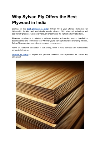 Why Sylvan Ply Offers the Best Plywood in India