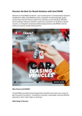 Discover the Best Car Rental Solutions with AutoTRANZ