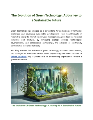 The Evolution of Green Technology: A Journey to a Sustainable Future