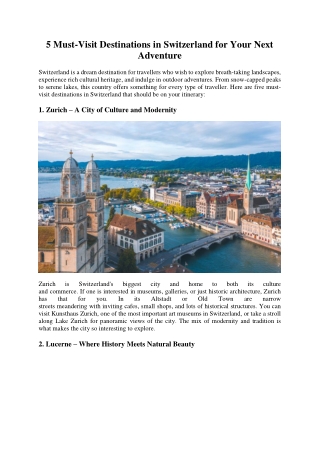 5 Must-Visit Destinations in Switzerland for Your Next Adventure