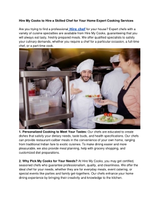 Hire My Cooks to Hire a Skilled Chef for Your Home Expert Cooking Services