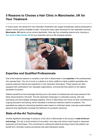 5 Reasons to Choose a Hair Clinic in Manchester UK for Your Treatment