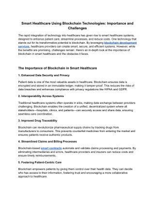 Smart Healthcare Using Blockchain Technologies: Importance and Challenges