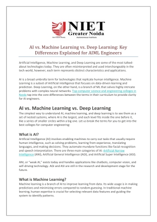 AI vs Machine Learning vs Deep Learning Key Differences Explained for AIML Engineers