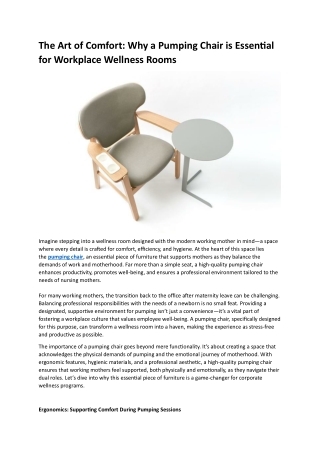 The Art of Comfort- Why a Pumping Chair is Essential for Workplace Wellness Rooms