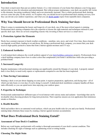 Why You Should Invest in Professional Deck Staining Services