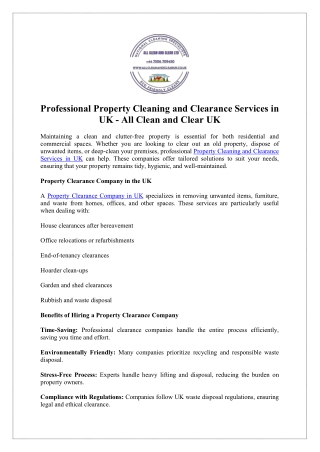 Trusted Property Clearance Company in UK - All Clean and Clear UK