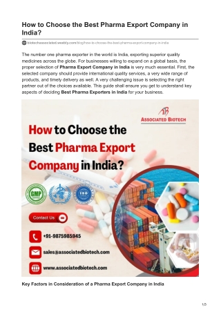 How to Choose the Best Pharma Export Company in India?