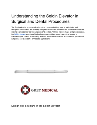 Understanding the Seldin Elevator in Surgical and Dental Procedures