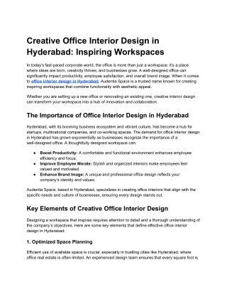 Creative Office Interior Design in Hyderabad_ Inspiring Workspaces