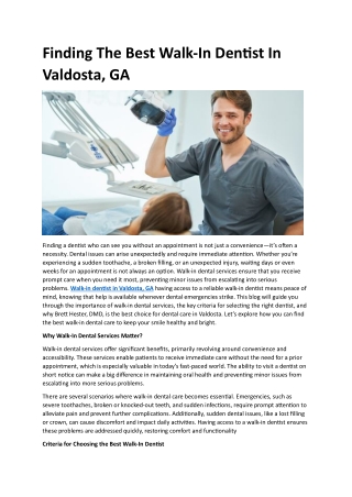 Finding The Best Walk-In Dentist In Valdosta, GA