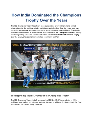 How India Dominated the Champions Trophy Over the Years