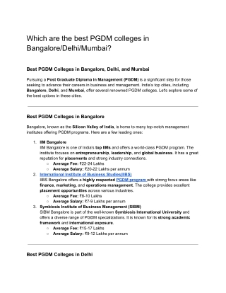 Which are the best PGDM colleges in Bangalore_Delhi_Mumbai_